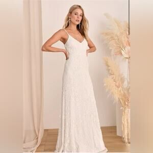 Lulus Truly Dedicated Maxi Dress Small New Ivory Shiny Sequin Sleeveless Wedding